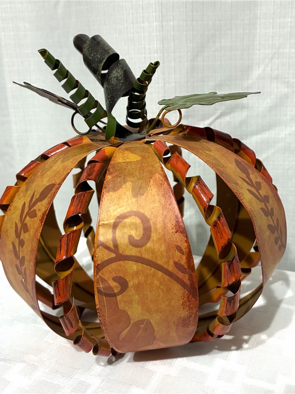 Metal Pumpkin Fall Decor Leaf Sculpture Centerpiece Autumn Harvest Table Art